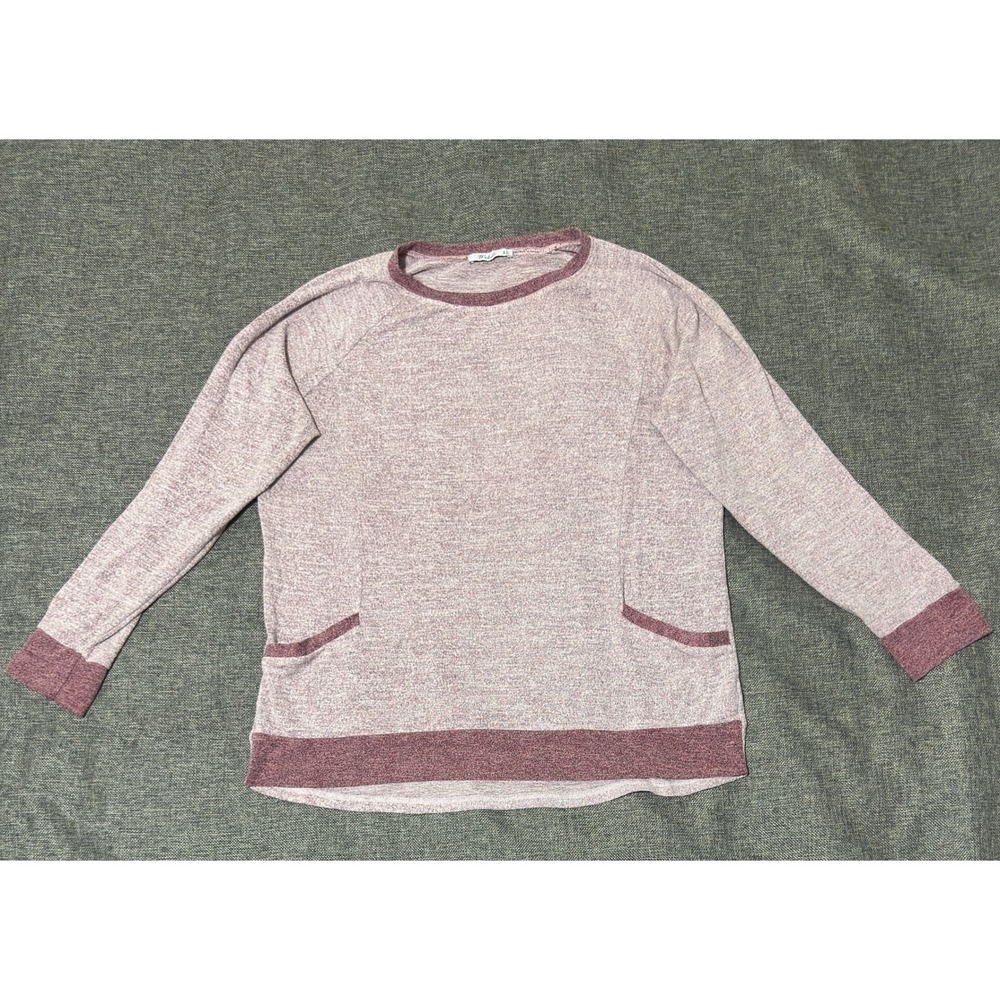 Wekili Womens XL Pullover Top Pink Space Dye Long Sleeve Front Pockets